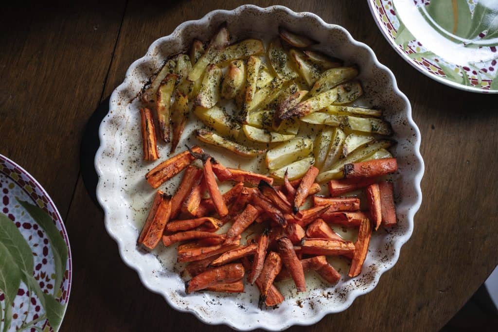 carrot and potato stir fry on plate