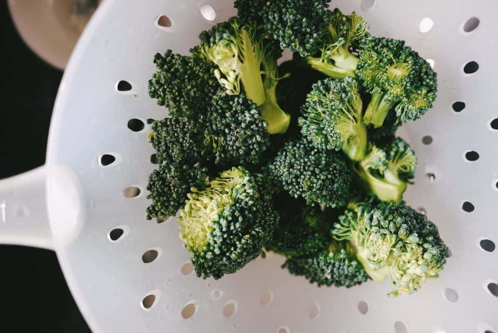 broccoli washed in colander
