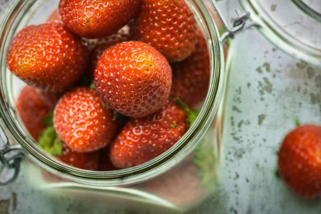 strawberries in mason jar