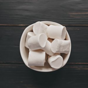 marshmallows in white bowl