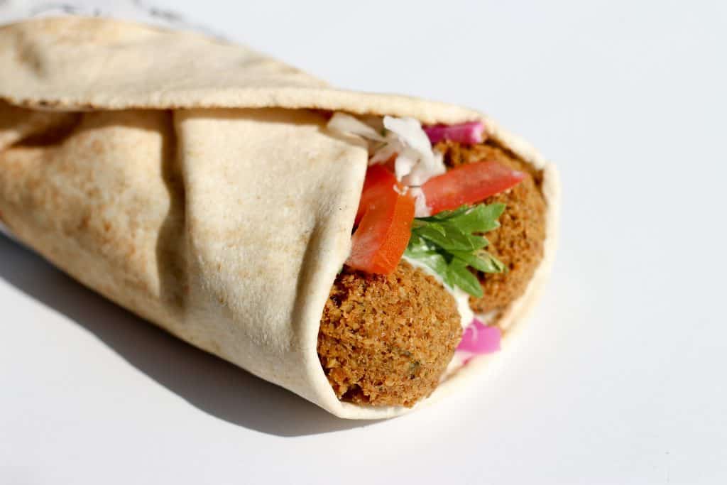 falafel sandwich with pickled turnips